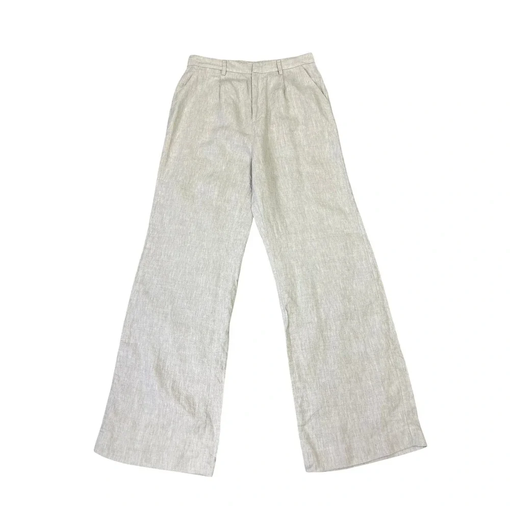 Reformation Veda High Waisted Wide Leg Linen Pants 8 Oatmeal Beige Bohemian